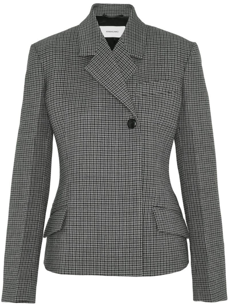 Grey Checked Double-breasted Wool Blazer