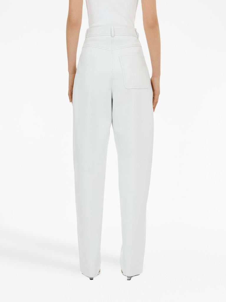 White Tapered Leather Trousers