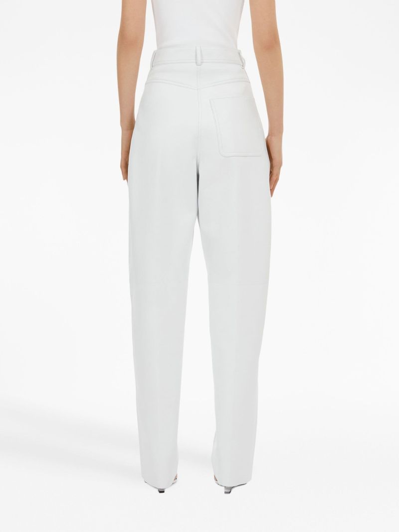 White Tapered Leather Trousers