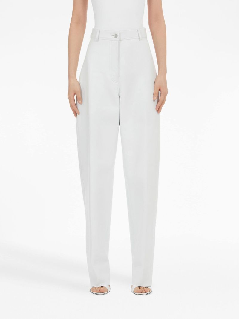 White Tapered Leather Trousers