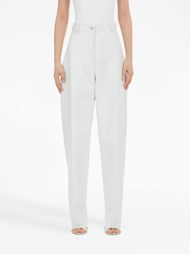 White Tapered Leather Trousers
