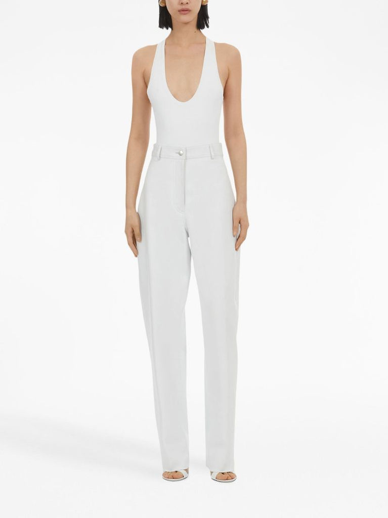White Tapered Leather Trousers