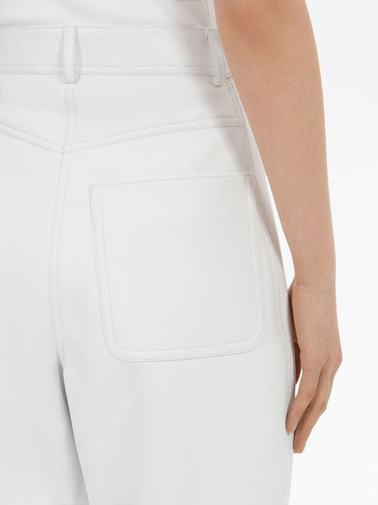 White Tapered Leather Trousers