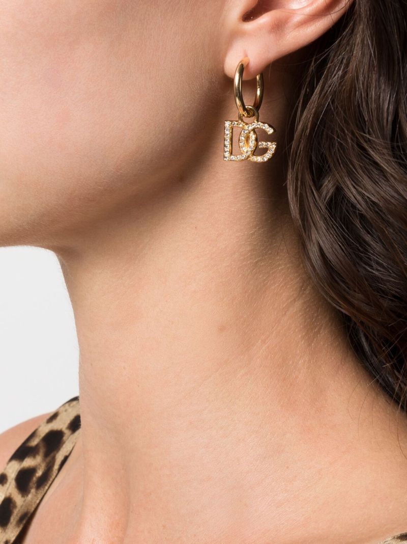 Gold-tone Dg-logo Crystal-embellished Earrings
