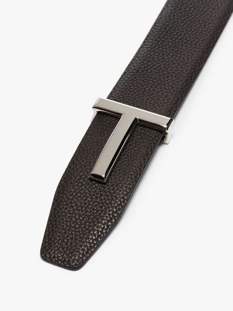 Black T Logo Reversible Leather Belt