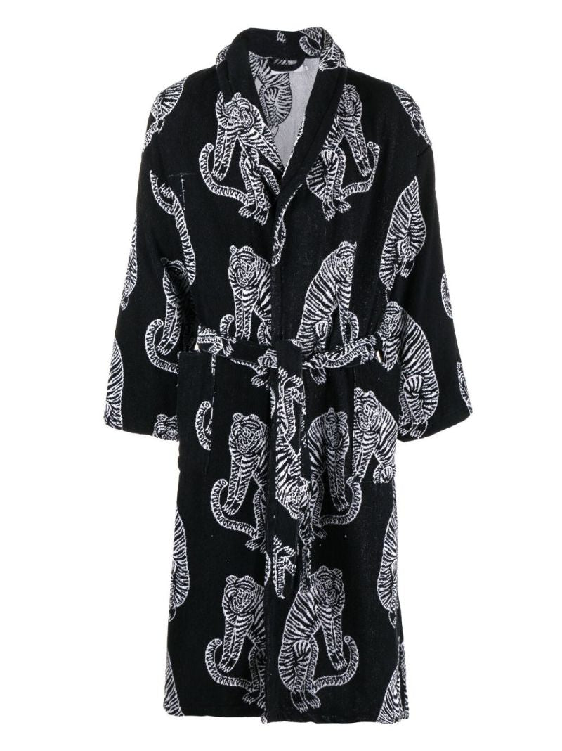Black Sansido Tiger Print Towel Robe