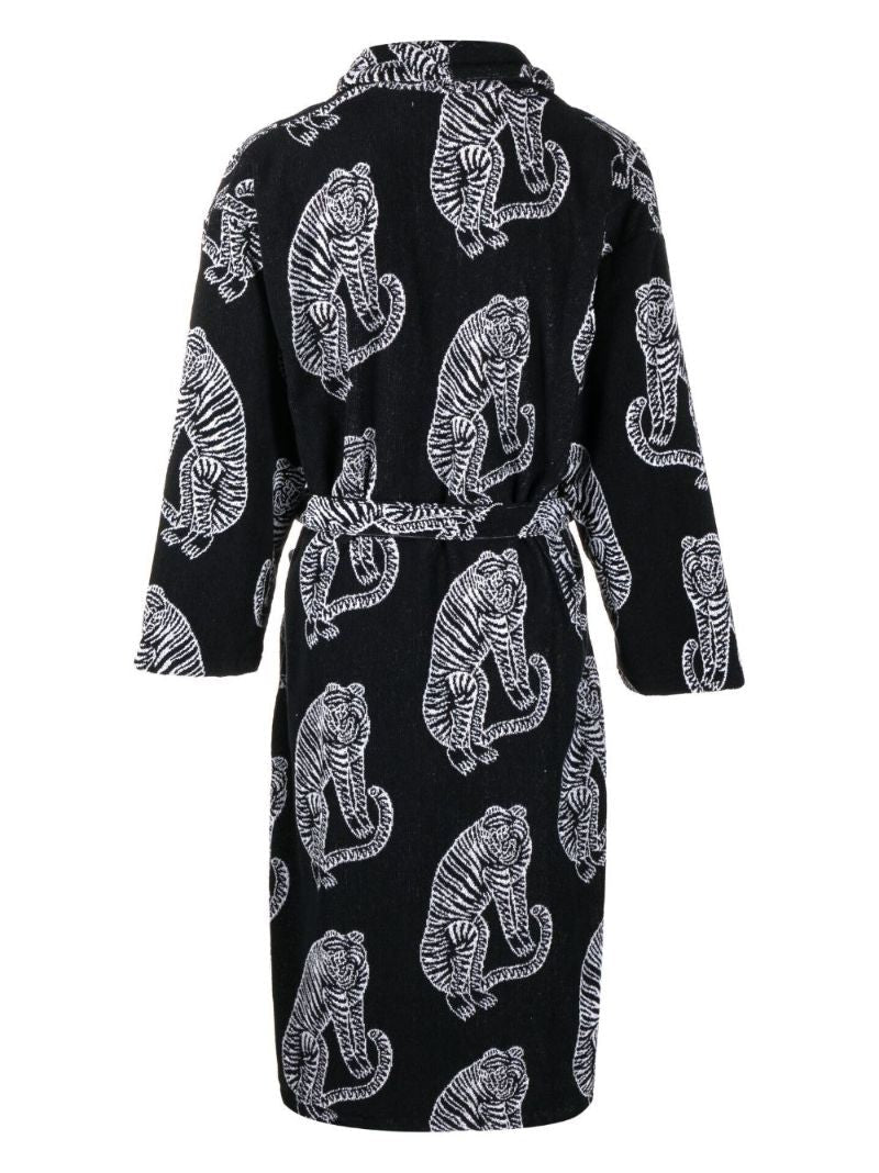Black Sansido Tiger Print Towel Robe