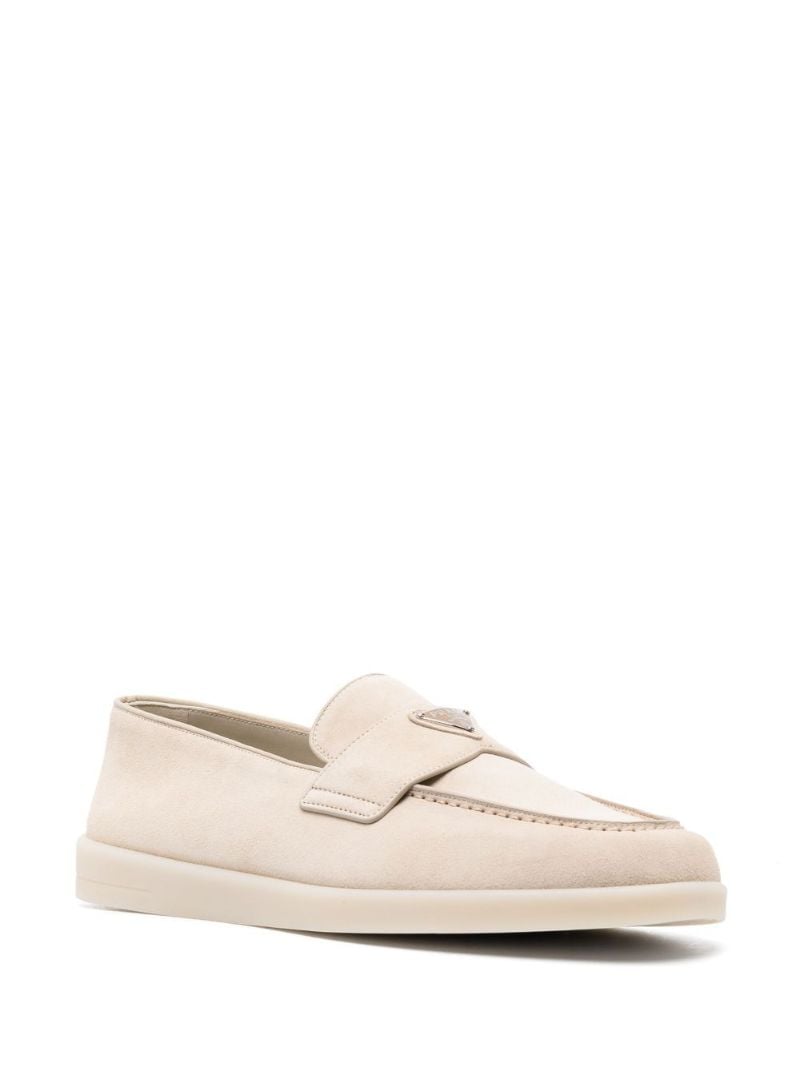 Beige Triangle-logo Suede Loafers