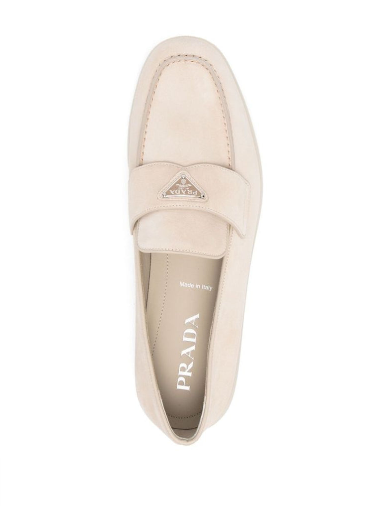 Beige Triangle-logo Suede Loafers