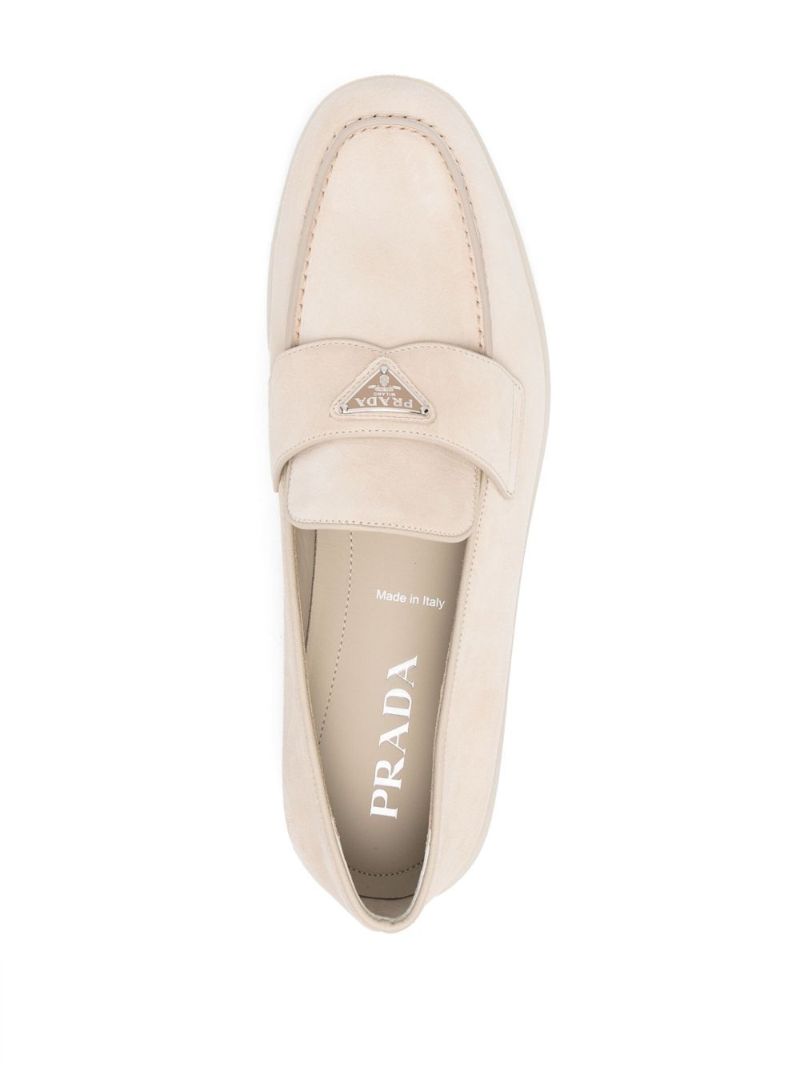 Beige Triangle-logo Suede Loafers