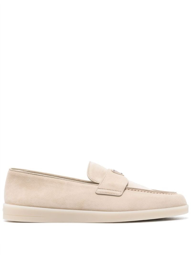 Beige Triangle-logo Suede Loafers