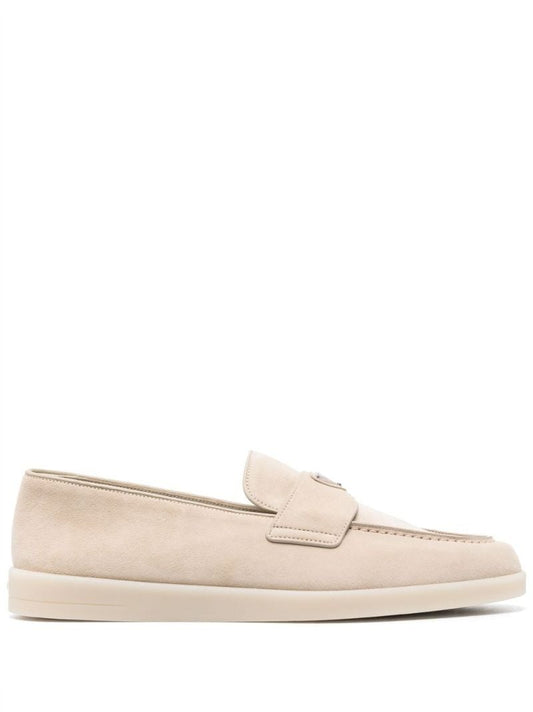 Beige Triangle-logo Suede Loafers