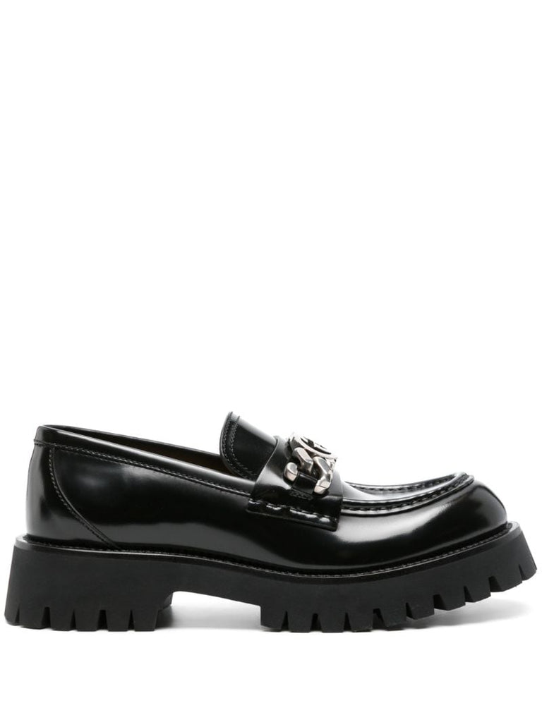 Black Interlocking G-chain Leather Loafers