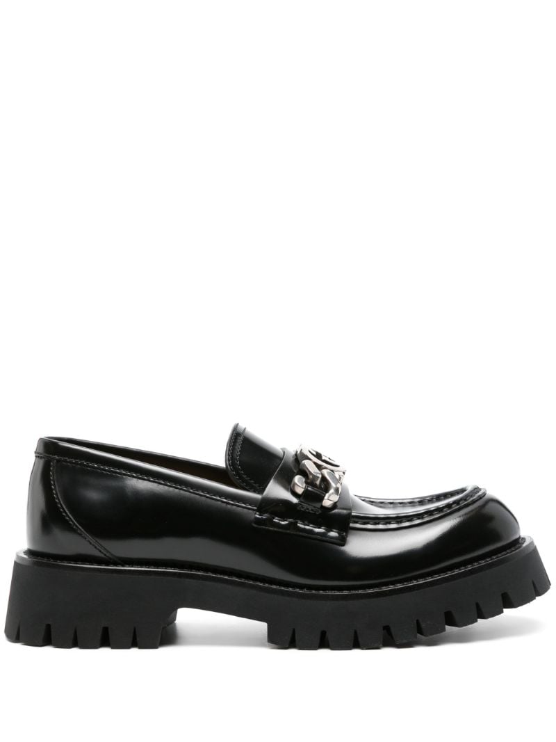 Black Interlocking G-chain Leather Loafers