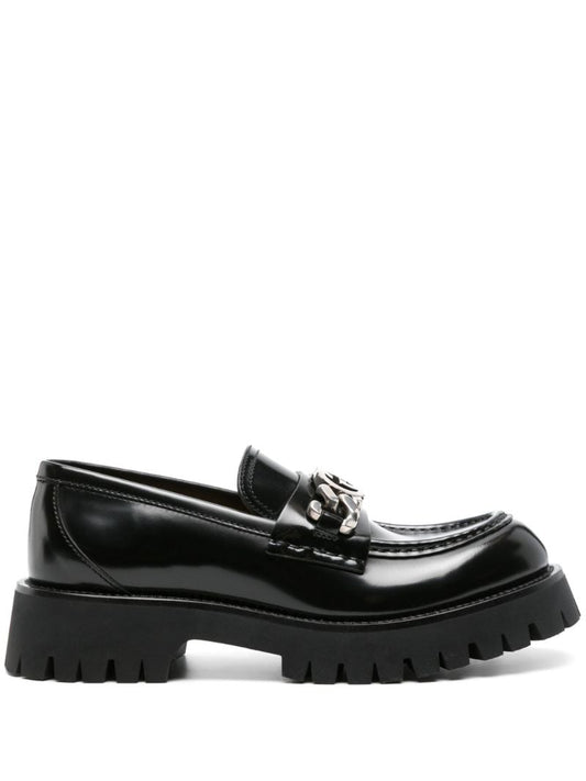 Black Interlocking G-chain Leather Loafers