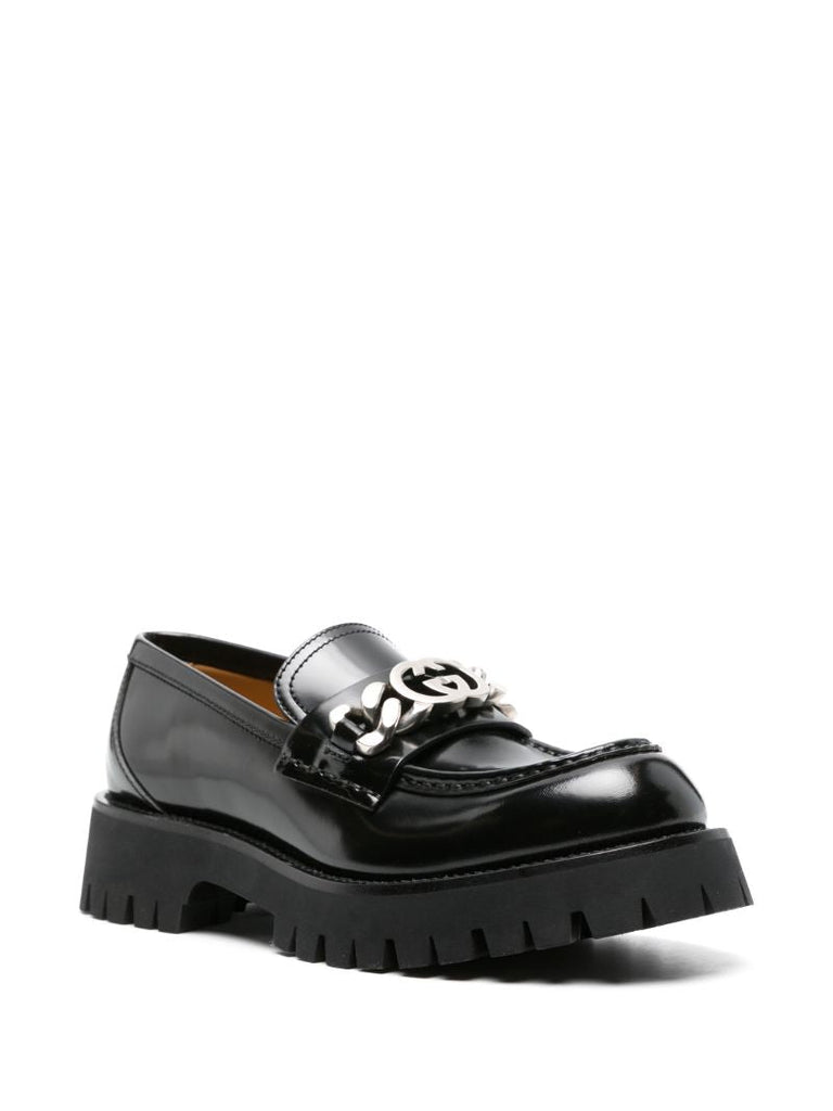 Black Interlocking G-chain Leather Loafers