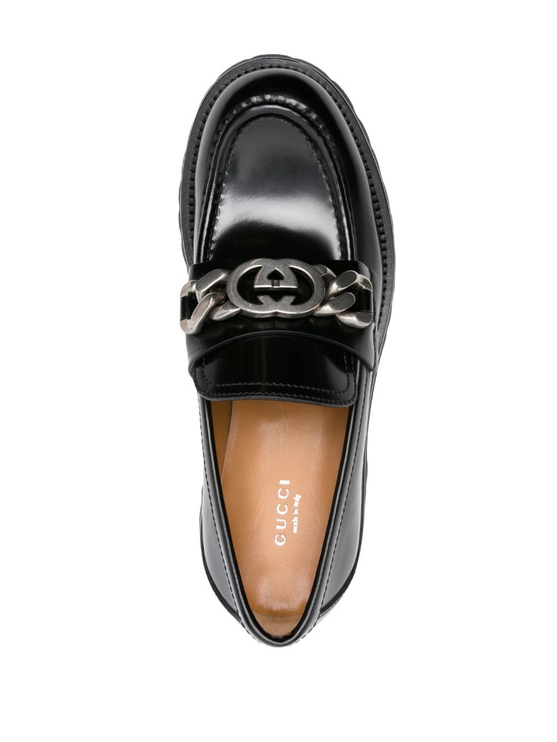 Black Interlocking G-chain Leather Loafers