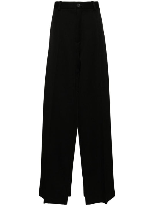 Black Double Front Wool Trousers