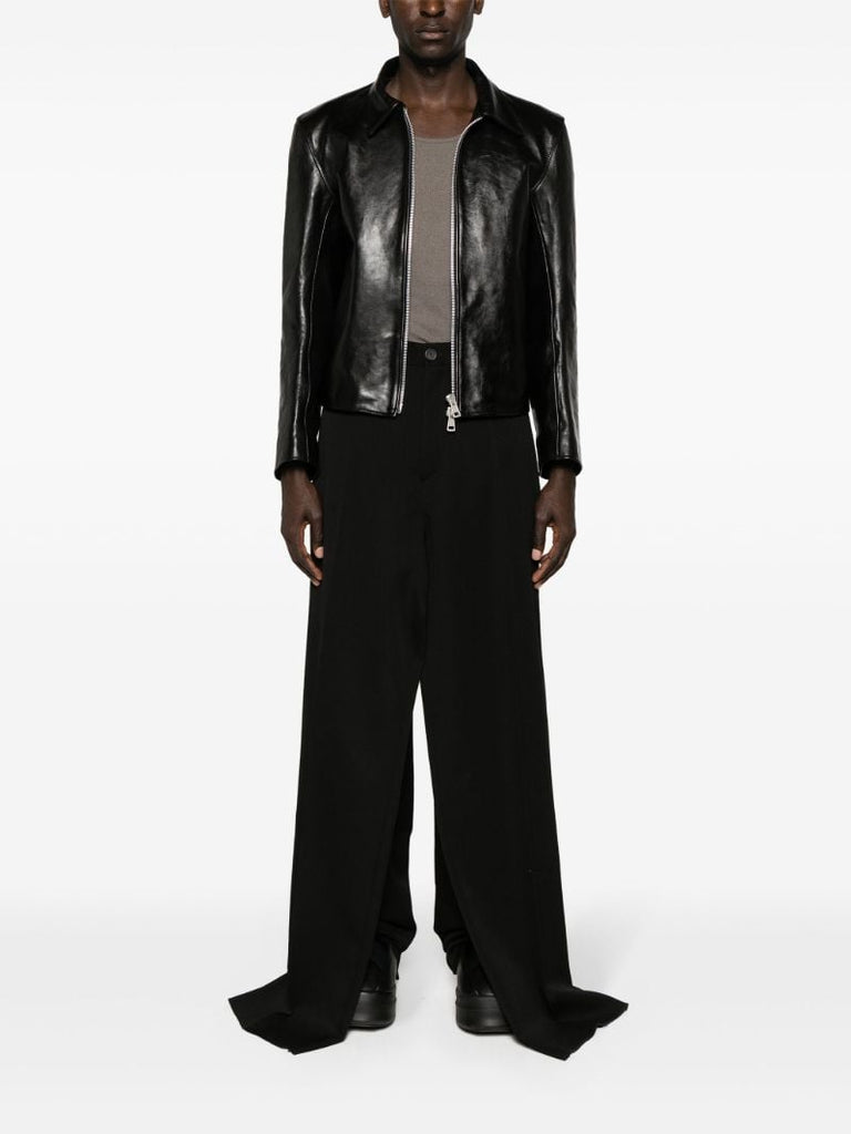 Black Double Front Wool Trousers