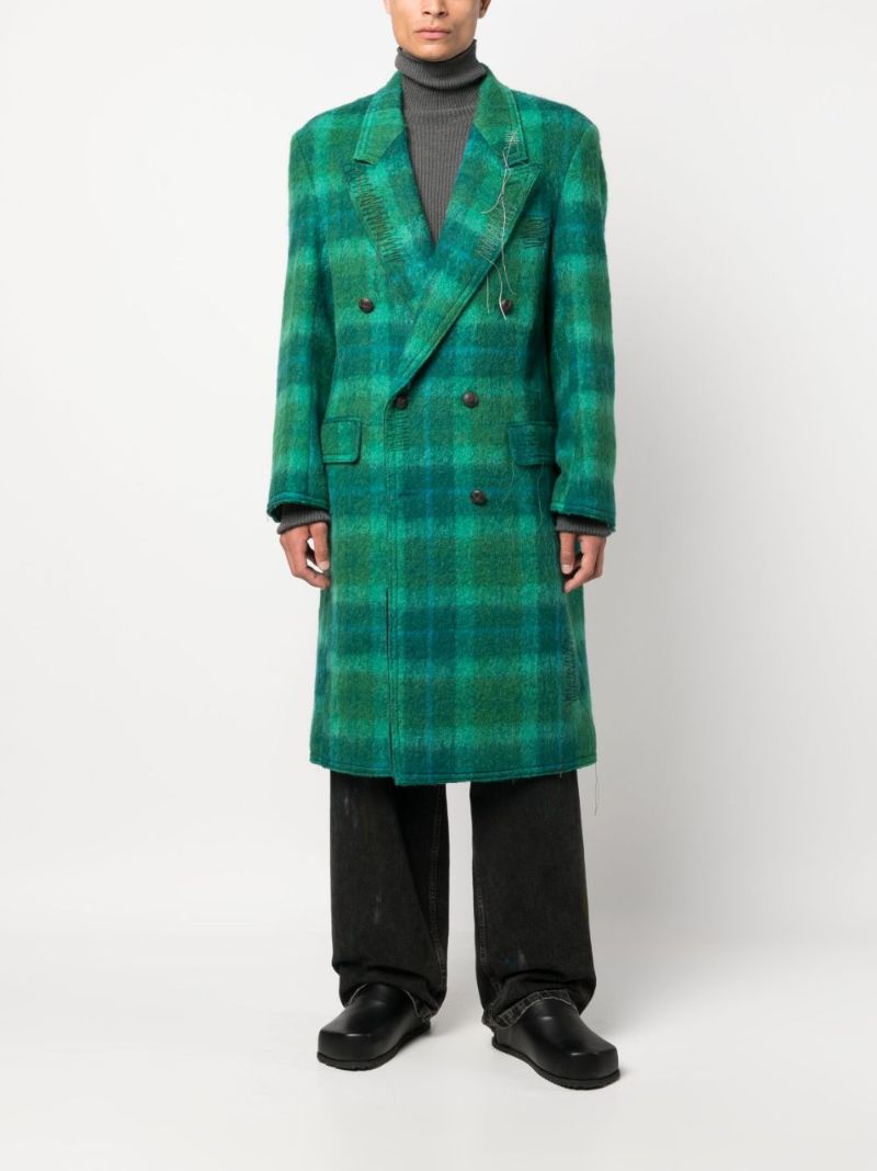 Green Checked Double-breasted Coat