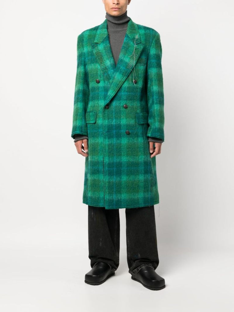 Green Checked Double-breasted Coat