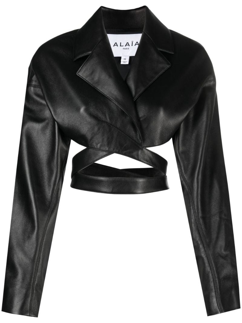 Black Crossover Leather Cropped Jacket