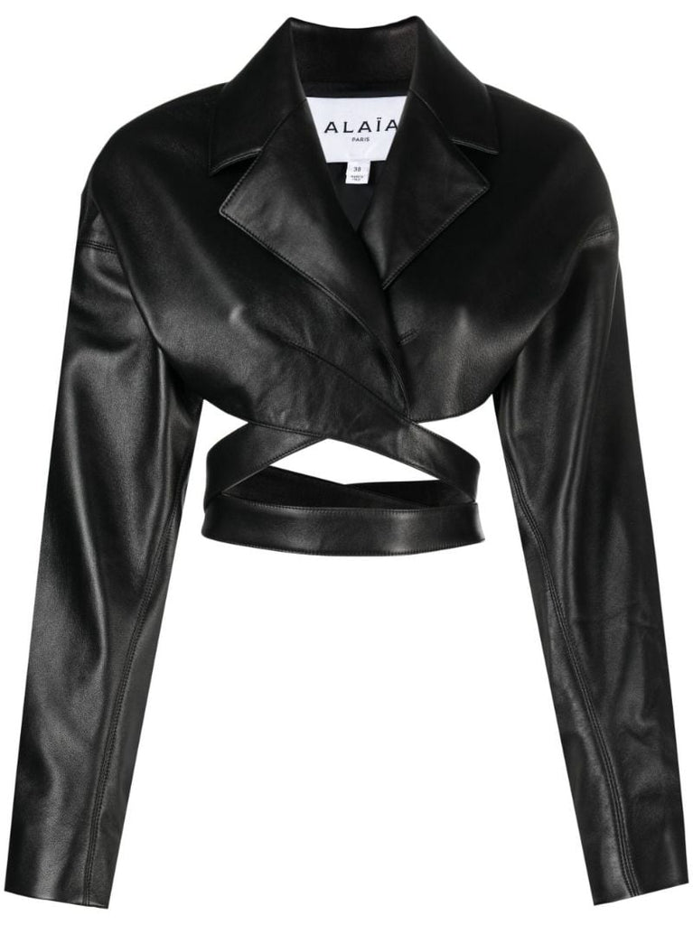 Black Crossover Leather Cropped Jacket