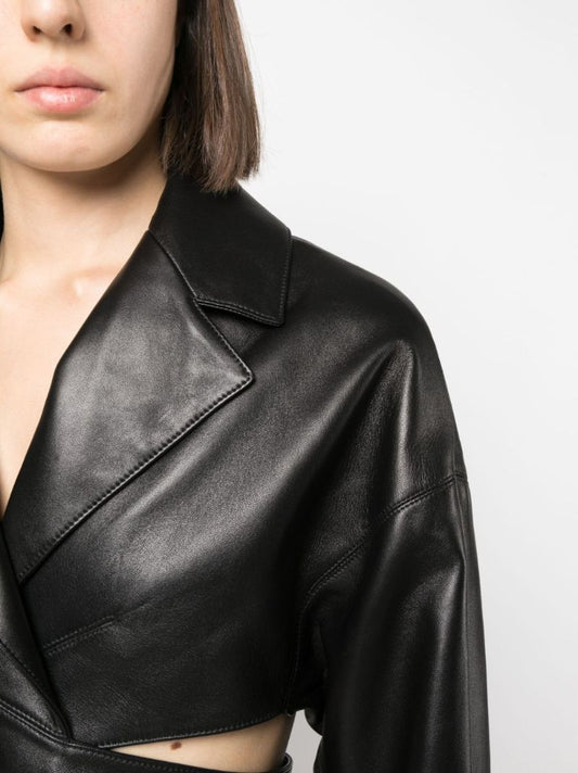 Black Crossover Leather Cropped Jacket