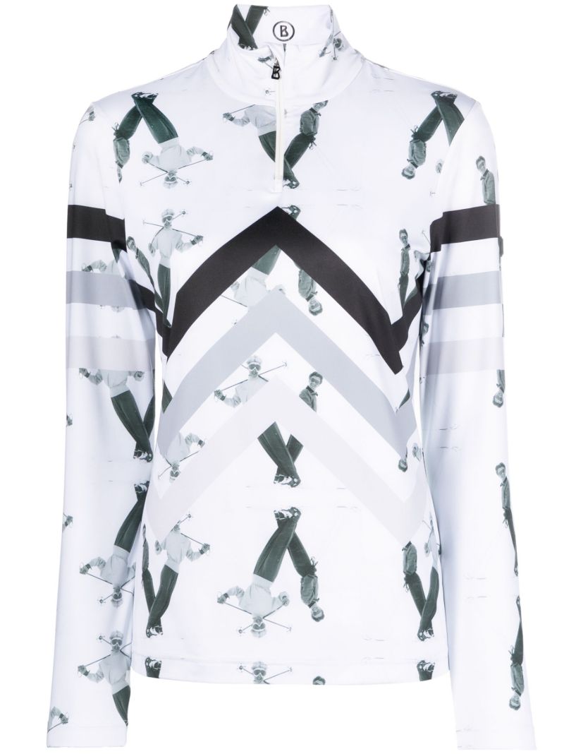 White Beline Printed Base-layer Top