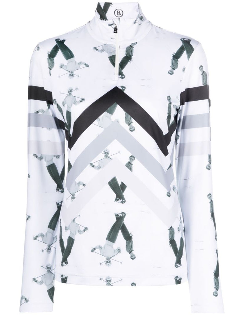White Beline Printed Base-layer Top