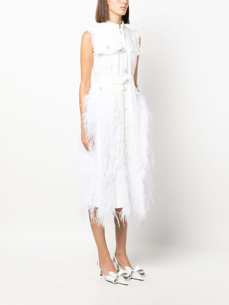 White Wyatt Feather-embellished Dress