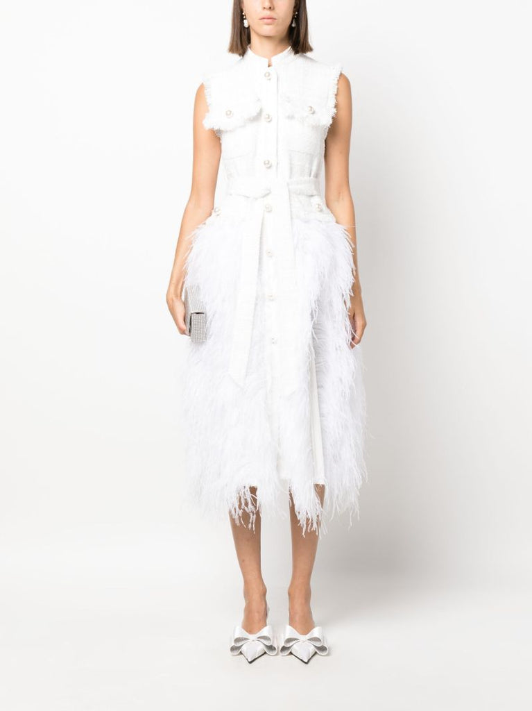 White Wyatt Feather-embellished Dress