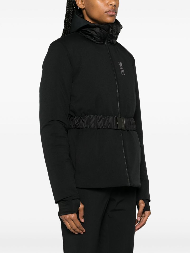 Black Belted Hooded Ski Jacket