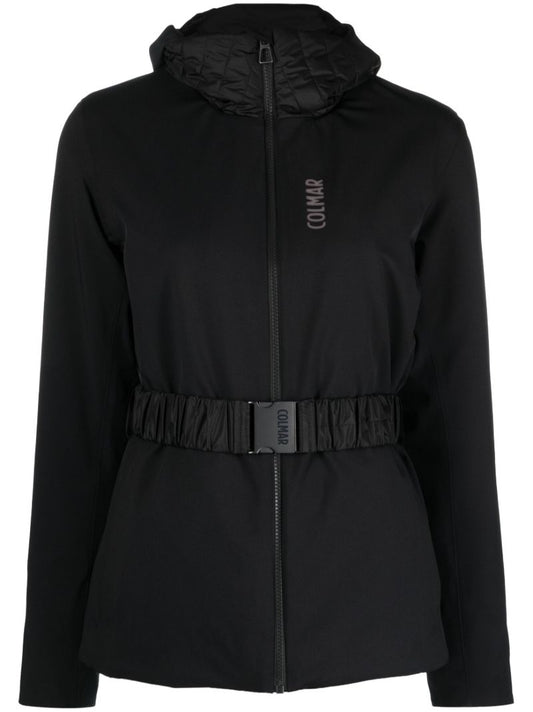 Black Belted Hooded Ski Jacket