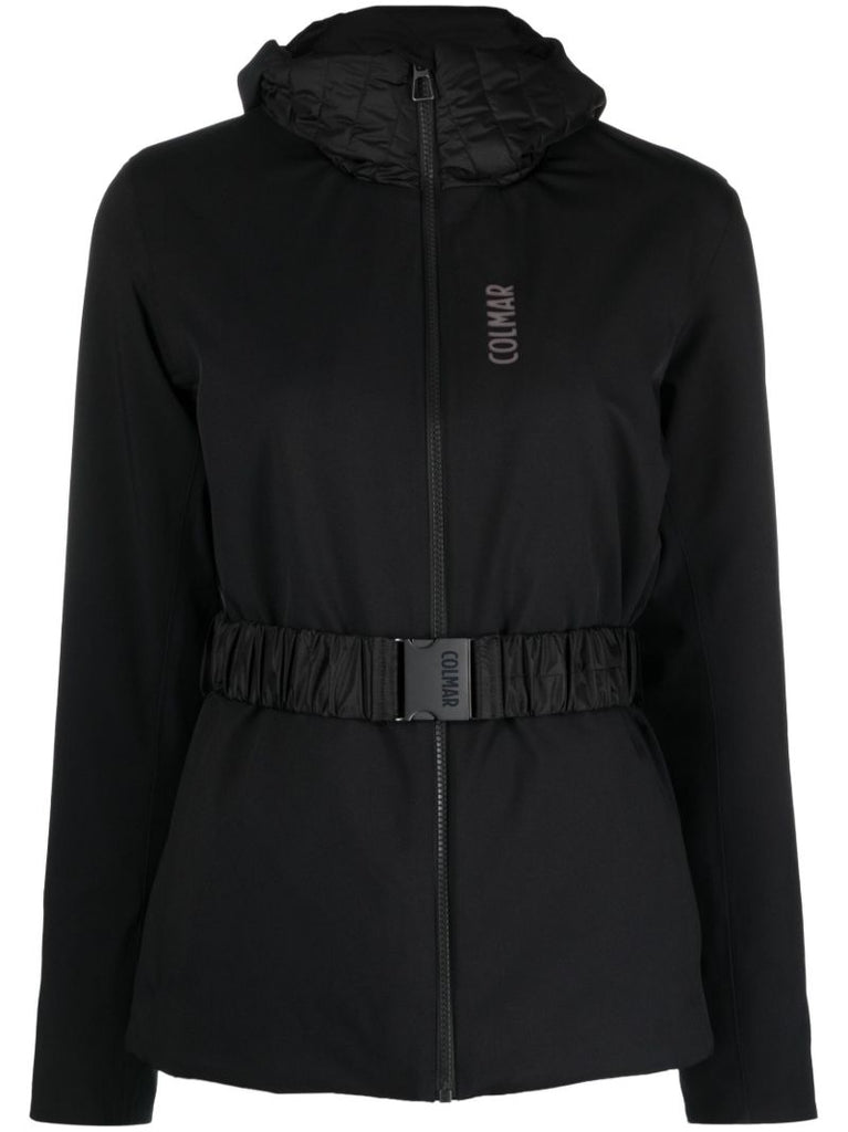 Black Belted Hooded Ski Jacket