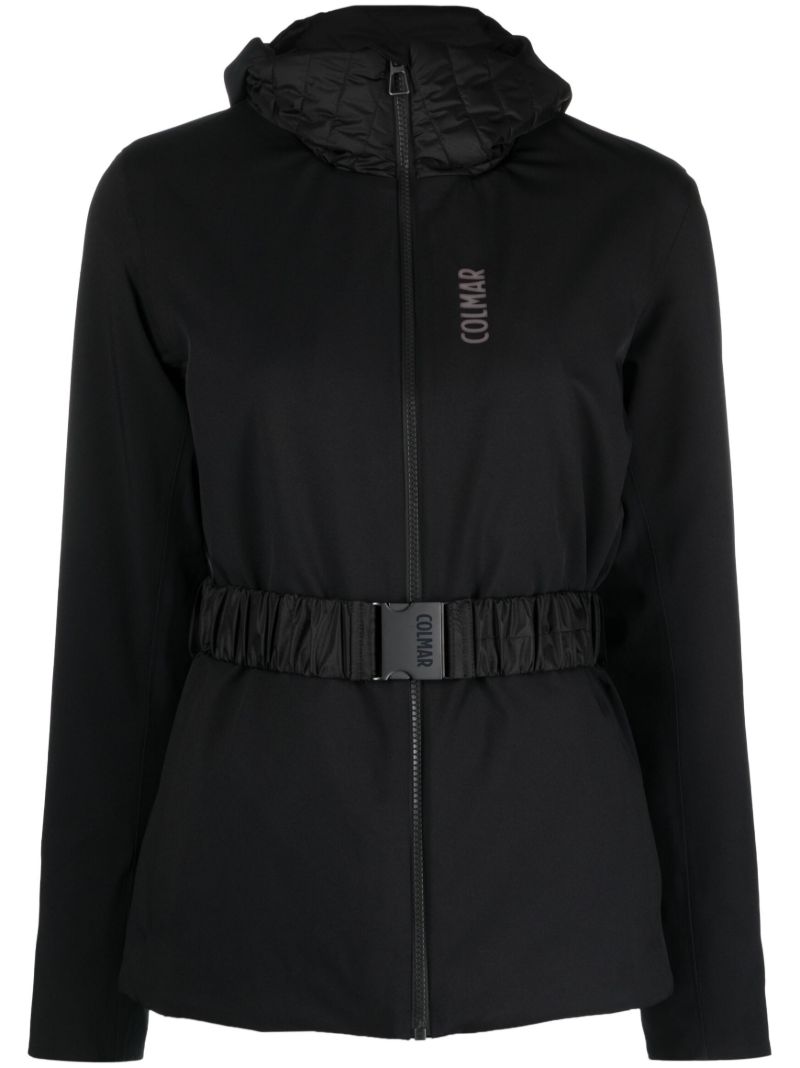 Black Belted Hooded Ski Jacket