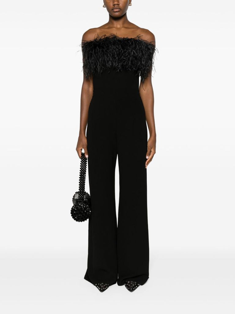 Black Taree Feather-trim Jumpsuit