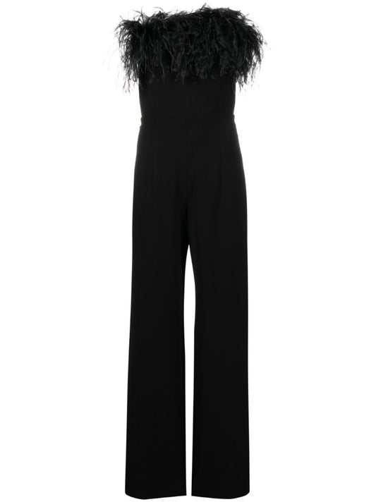 Black Taree Feather-trim Jumpsuit