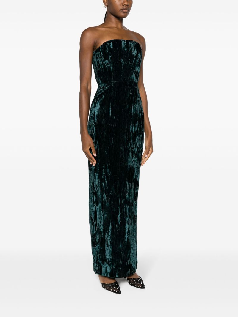 Green Samare Feather Trim Velvet Gown