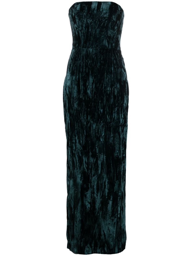Green Samare Feather Trim Velvet Gown