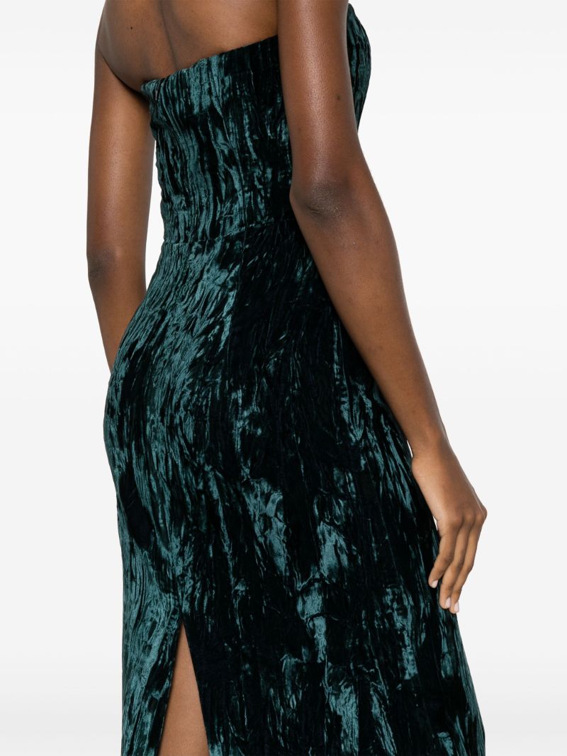 Green Samare Feather Trim Velvet Gown