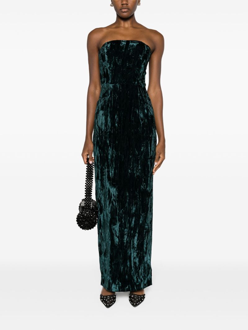 Green Samare Feather Trim Velvet Gown