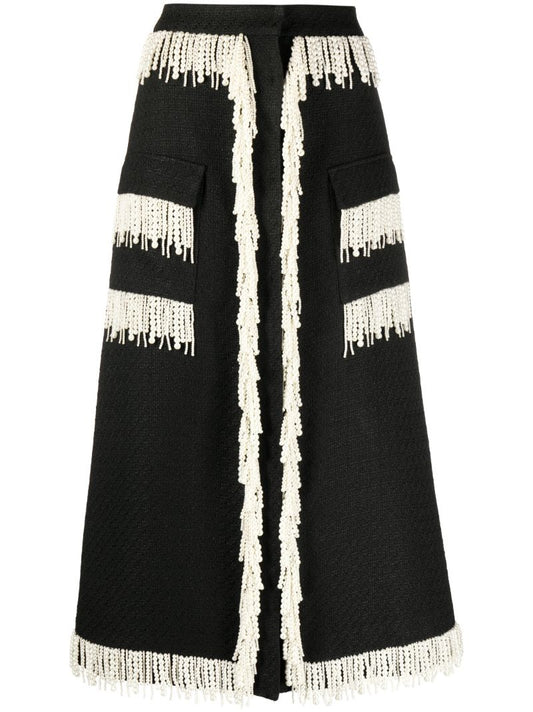 Black Victoria Tweed Midi Skirt