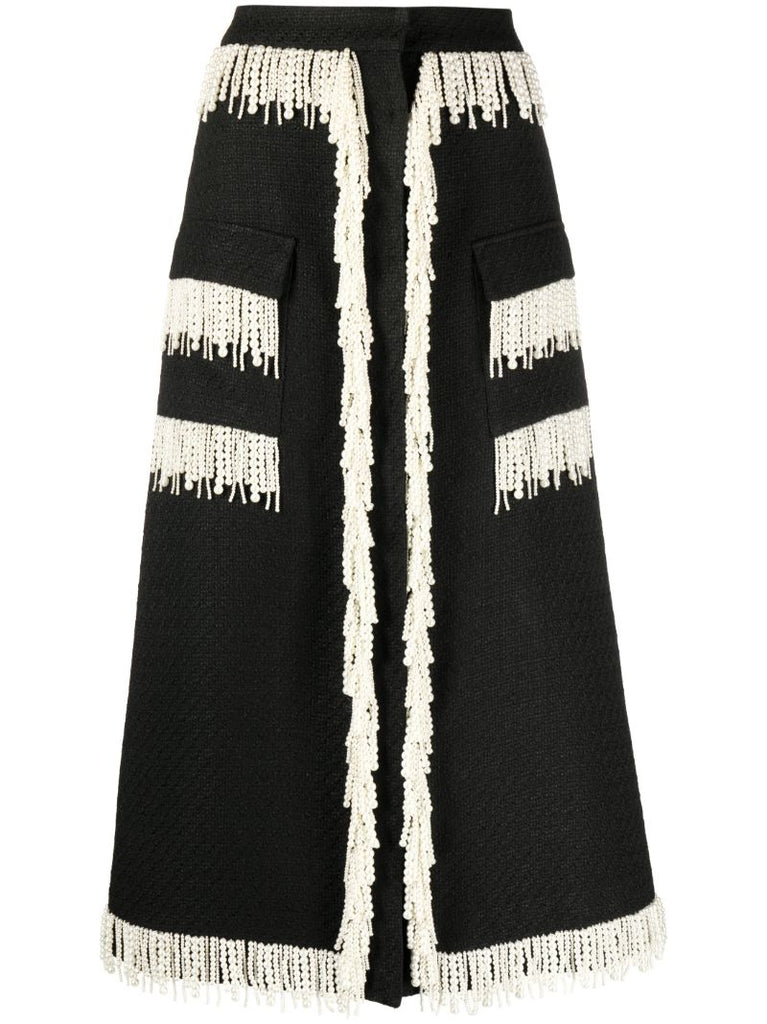 Black Victoria Tweed Midi Skirt