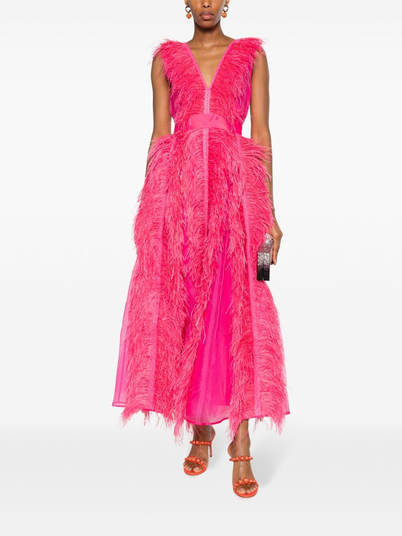 Pink Irina Feather-embellished Silk Gown