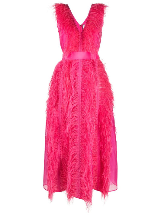 Pink Irina Feather-embellished Silk Gown