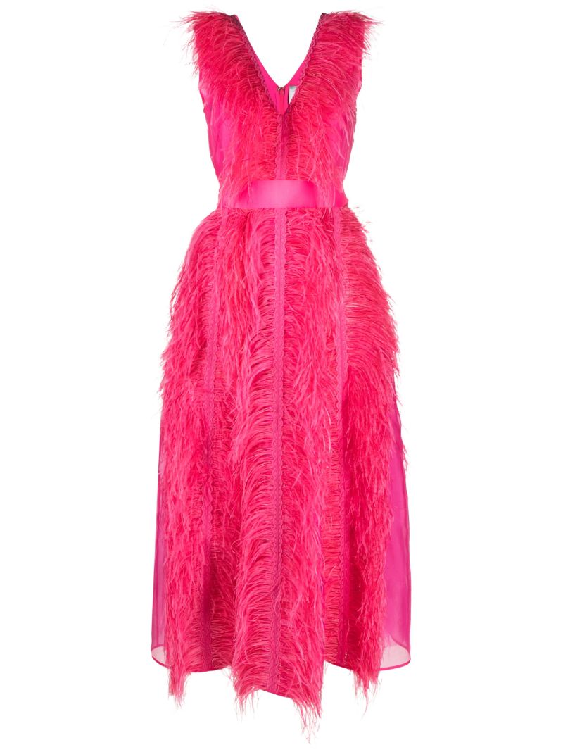 Pink Irina Feather-embellished Silk Gown