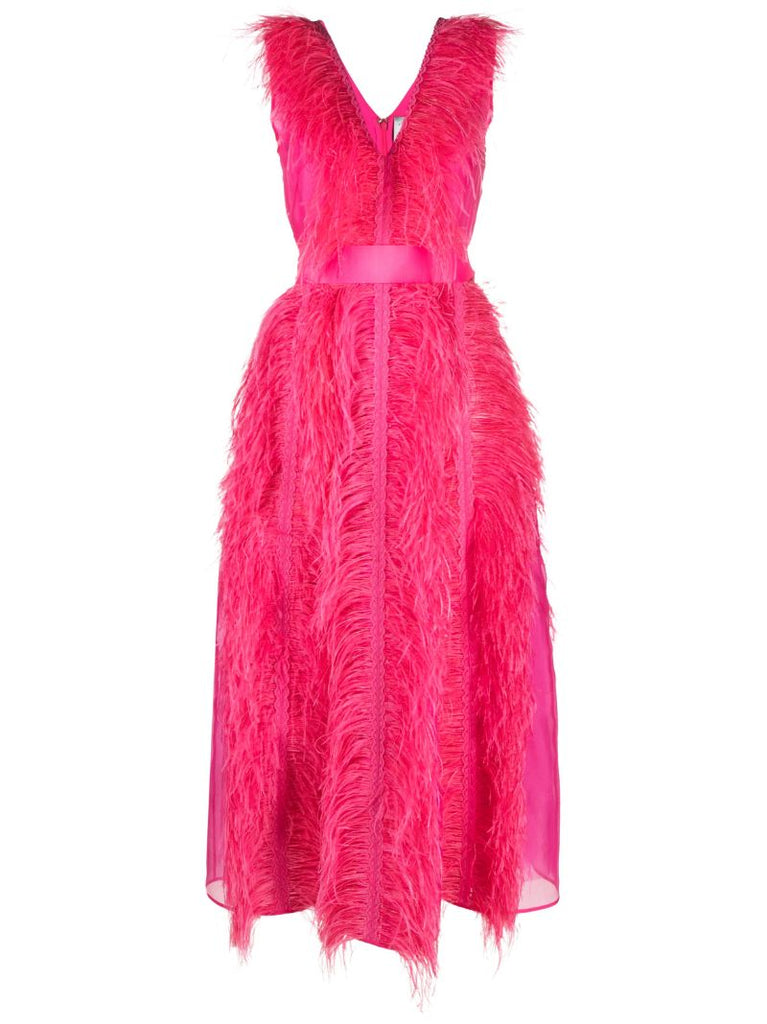 Pink Irina Feather-embellished Silk Gown