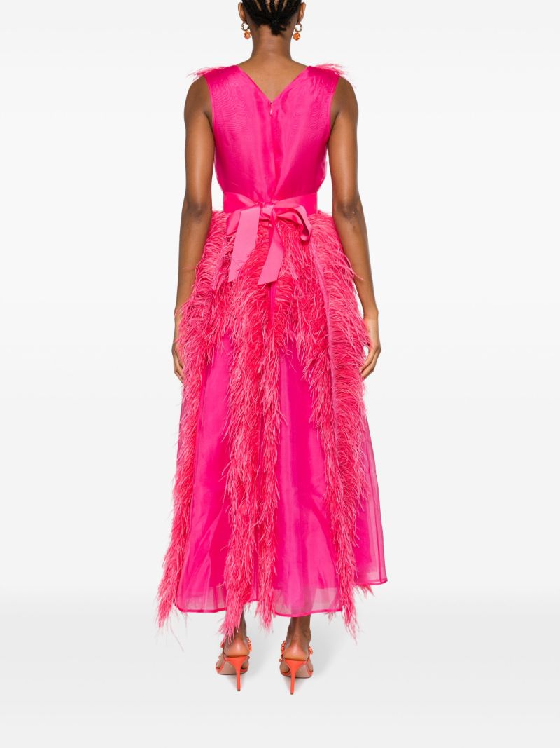 Pink Irina Feather-embellished Silk Gown