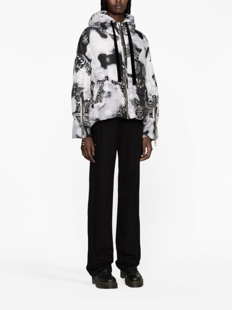 Black Bandana Velour Puffer Jacket